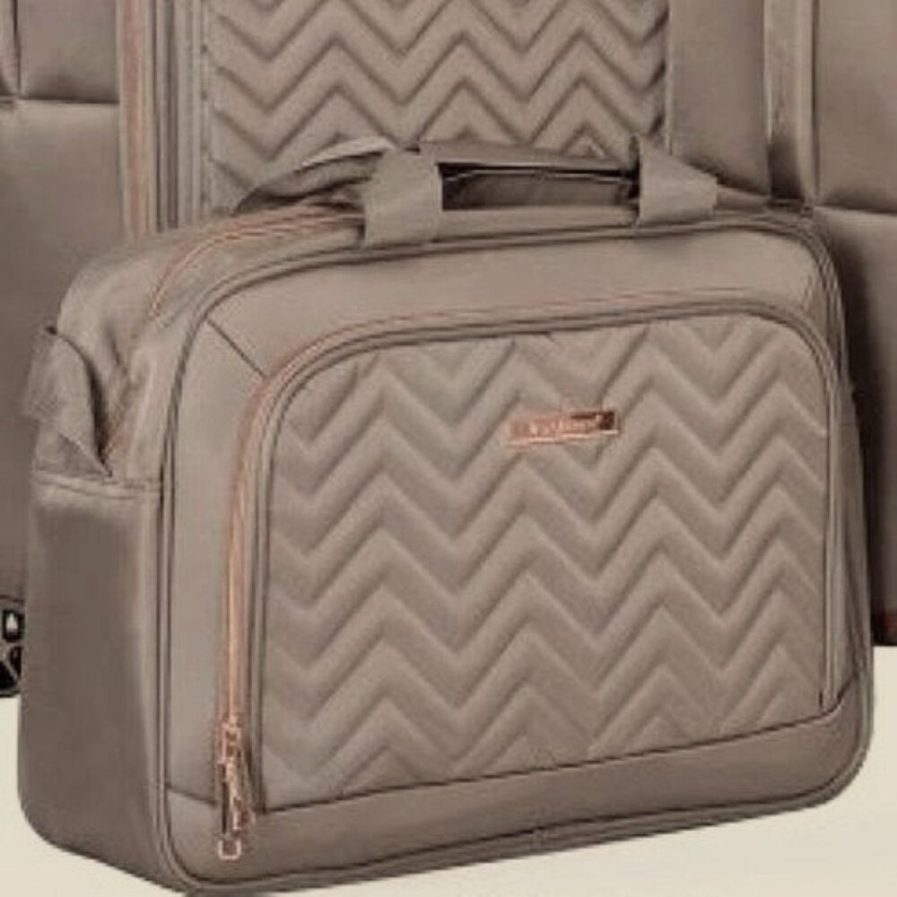 Travel House Luggage Tote Shoulder Bag, Khaki, Rose Gold Trim, 11 x 15.75 inches